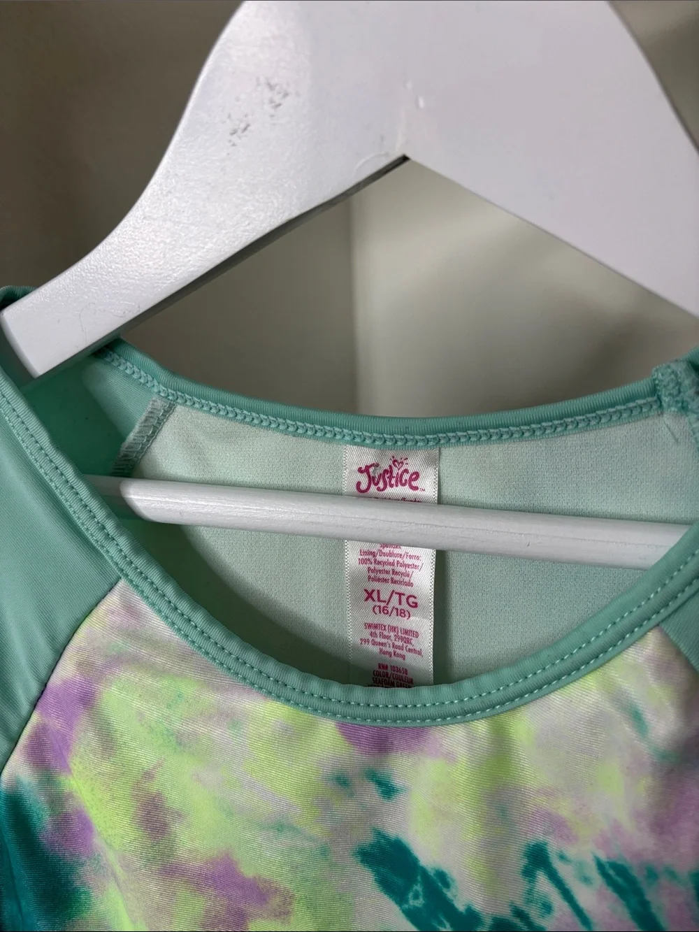 Justice Pastel Tie-Dye Raglan Long Sleeve Rashguard Size XL